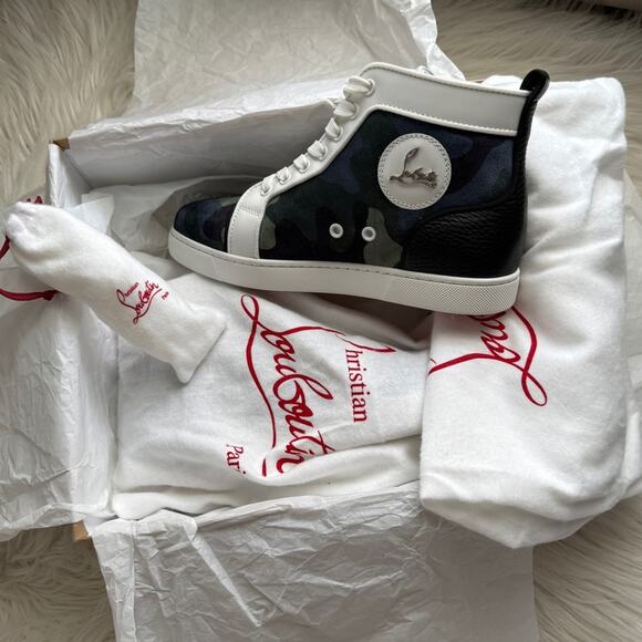 EUC•CHRISTIAN LOUBOUTIN 
Louis Orlato Camo Red Sole High-Top Sneakers Size: 37 - Picture 11 of 13